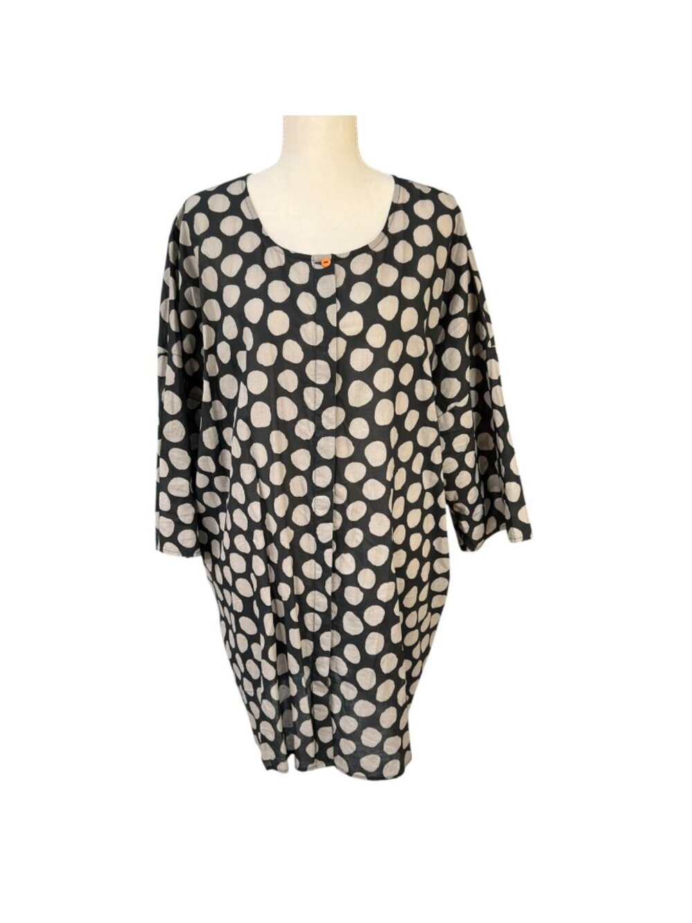 Gudrun Sjoden Black & Grey Polka Dot Tunic Cotton Button Front Size XL